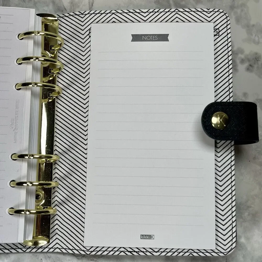Kikki K Black Leather Personal Planner Medium Gold Snap Organizer New Boxed-READ